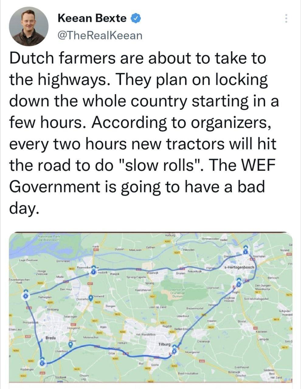 Hollands landmænd planlægger at blokere motorvejene som vist på kortet 
